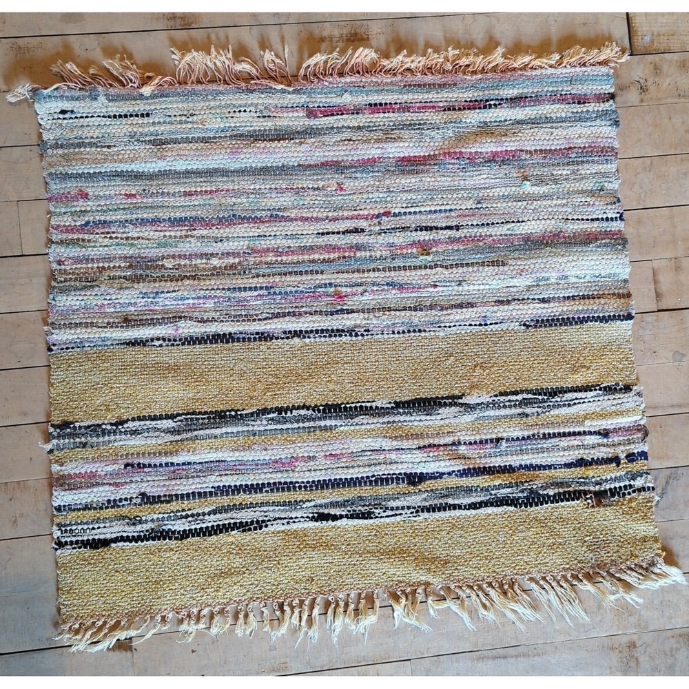 Antique Imported Swedish Hand Made Rag Rug‎ Runner (25" x 22" ) Very Pretty